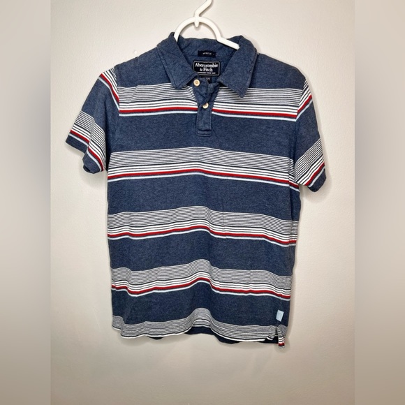 Abercrombie &Fitch Muscle Men Striped Golf Polo Shirt Short  Sleeve Blue Size M - Picture 1 of 3